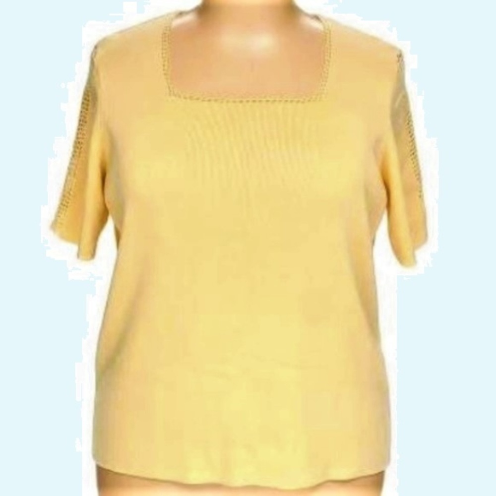 Butter Yellow Lattice Work Short Sleeve Knit Top